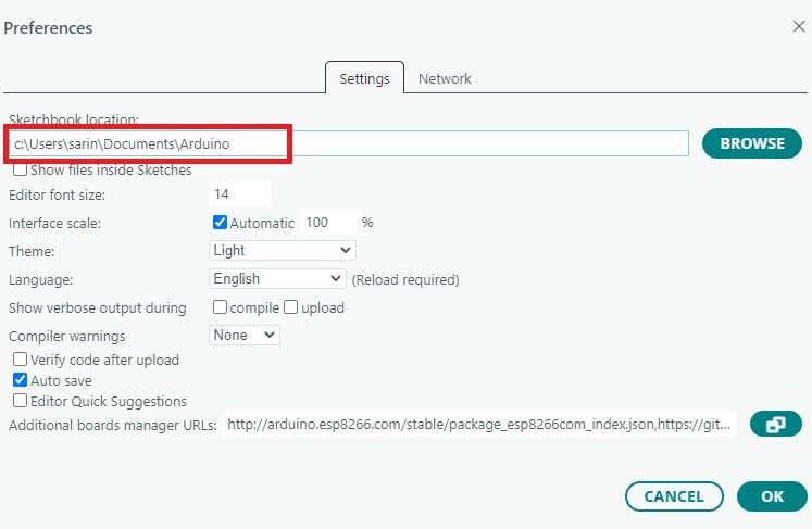 Arduino IDE libraries folder location