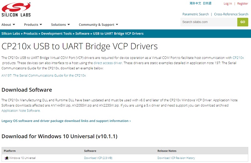 CP2102 chip ESP32 drivers download official website 
