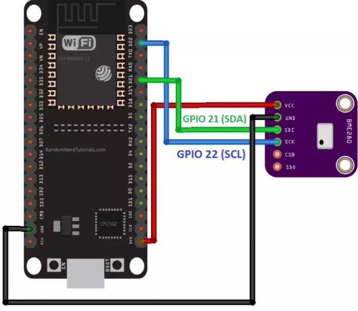 ESP32 wiring to BME280 Schematic Diagram