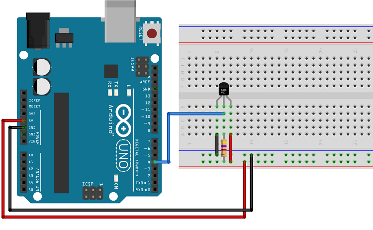 DS18B20 temperature sensor schematic wiring diagram normal mode