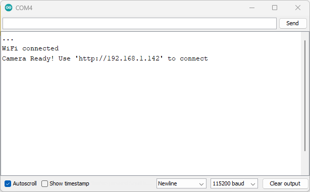 CameraWebServer example Serial Monitor IP address