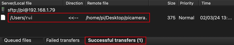 File Downloaded successfully from Raspberry Pi to Mac