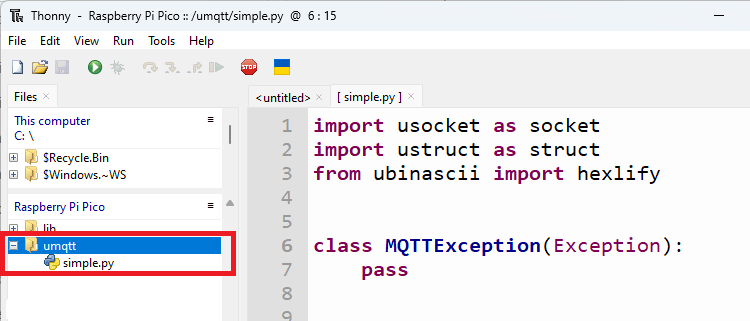 Thonny IDE simple.py file created