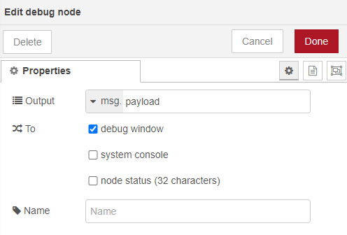 Node-RED debug node