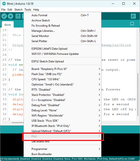 Raspberry Pi Pico - COM port not found Arduino IDE