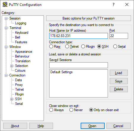 SSH Client Connecting To Digital Ocean Server Putty