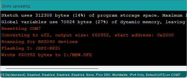 done uploading code to Raspberry Pi Pico